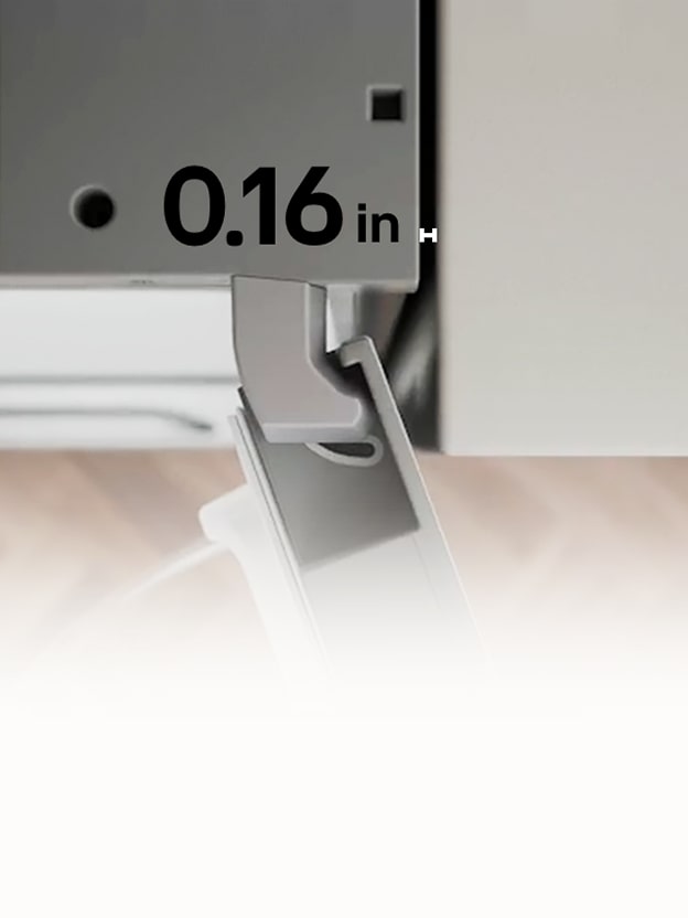 LG refrigerator door hinge comparison labeled Standard Hinge and Zero Clearance Hinge illustrates Zero Clearance for opening drawers with less side space.