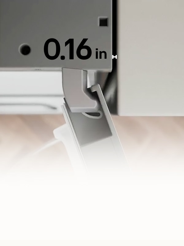 LG refrigerator door hinge comparison labelled Standard Hinge and Zero Clearance Hinge illustrates Zero Clearance for opening drawers with less side space.
