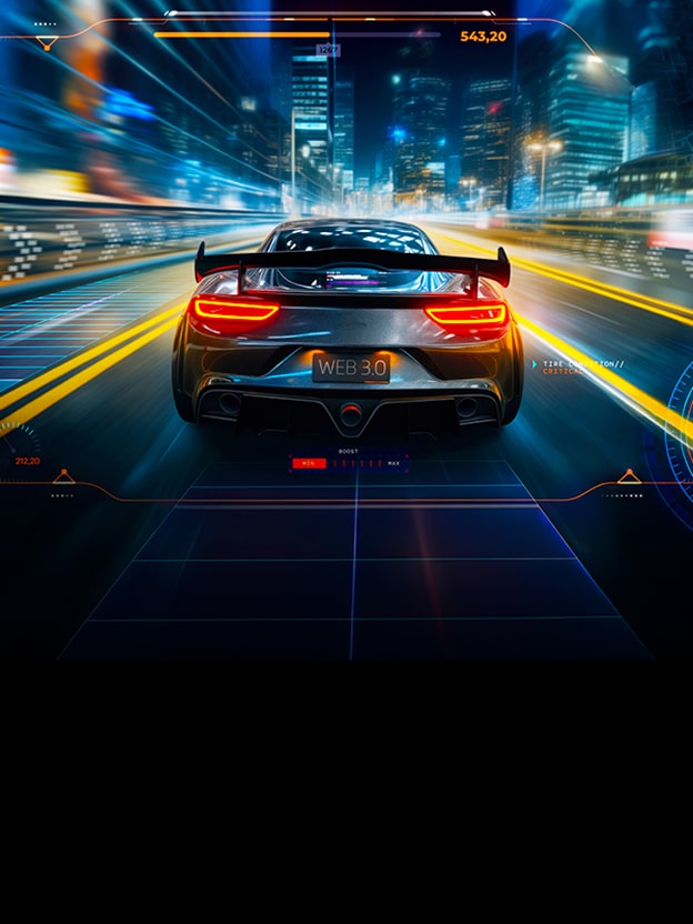 LG TV showing a racing car with fast motion and game HUD graphics illustrates tear-free gaming with NVIDIA G-SYNC and AMD FreeSync Premium.