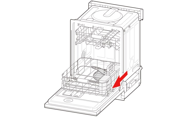Remove all dishes from the Lower Rack, And Pull the Lower Rack forward slowly	