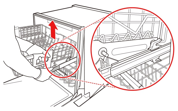 With the Upper Rack pulled out, lift the front slightly and remove it