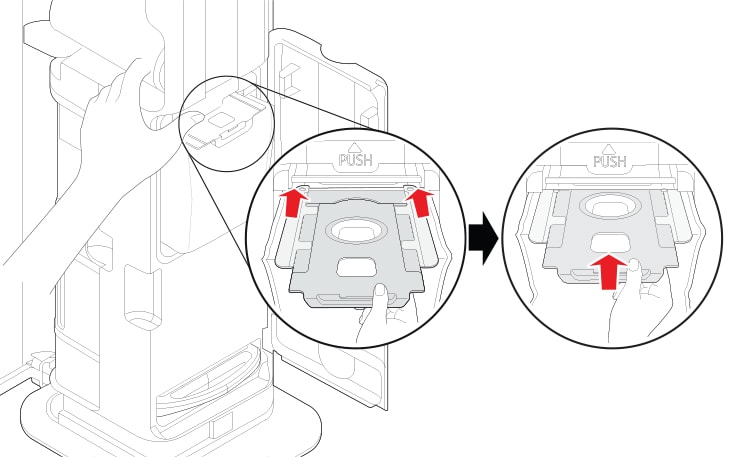 Place the end of the dust bag on the rail inside the product Slide the dust bag in along the rails of the product until it is completely inserted