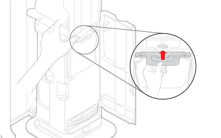 Grab the dust bag lever and push it up until you hear a click sound The dust bag door will not close without a dust bag Discard the dust bag and be sure to put a new dust bag in place Replace the dust bag once every 3 months The replacement cycle may vary depending on the environment Replace the dust bag if it smells even if it is not full
