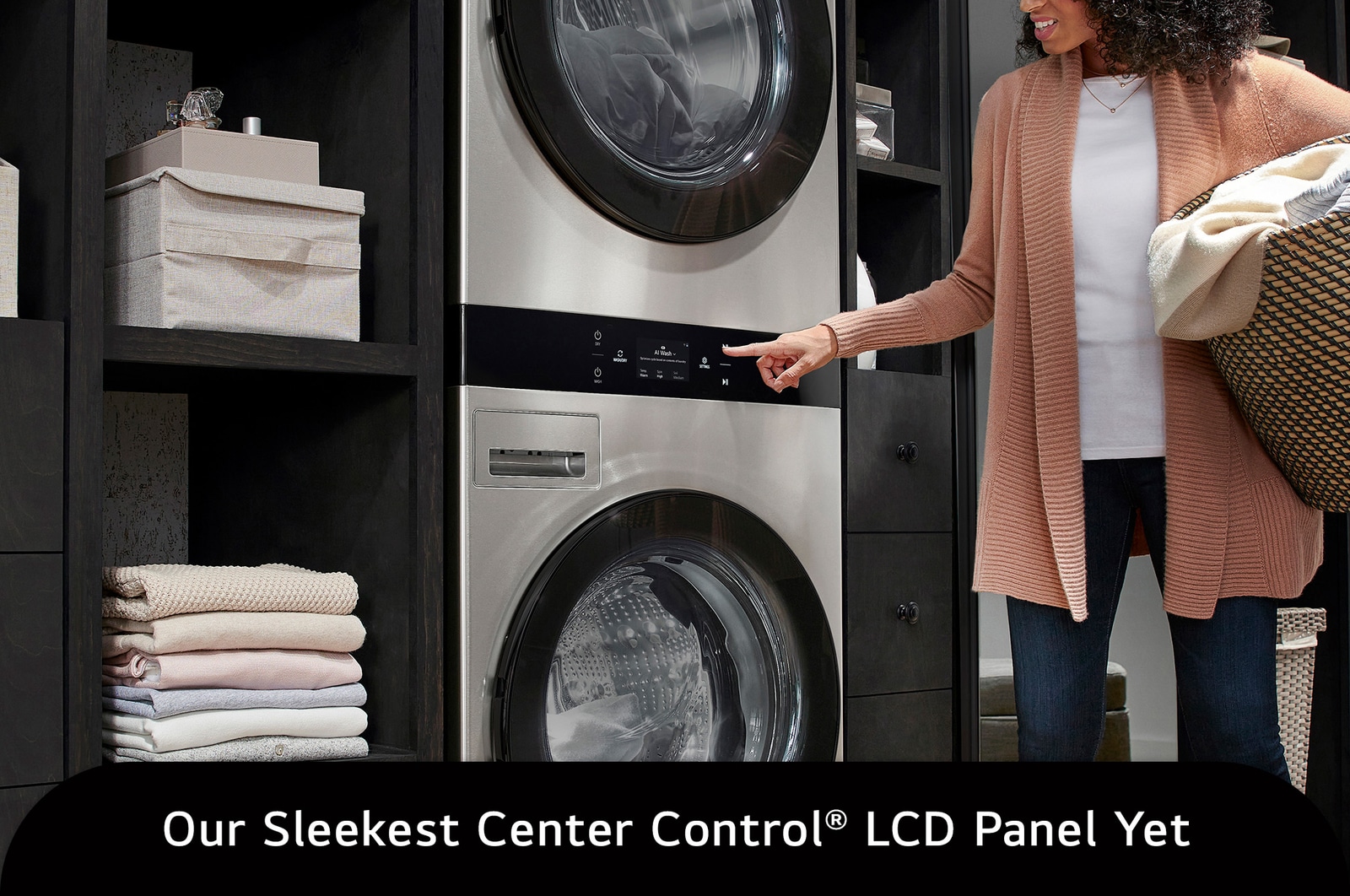 The LG WashTower SWWE50N3 in Stainless Steel, featuring the sleek Center Control® LCD Panel for convenient and easy operation.