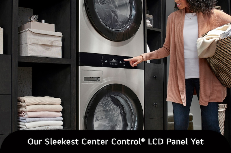 The LG WashTower SWWE50N3 in Stainless Steel, featuring the sleek Center Control® LCD Panel for convenient and easy operation.