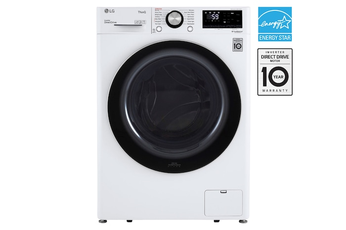 Front view of LG 2.6 cu. ft. Compact 24" Front Load Washer with AI DD®, Steam, WiFi - WM1455HWA