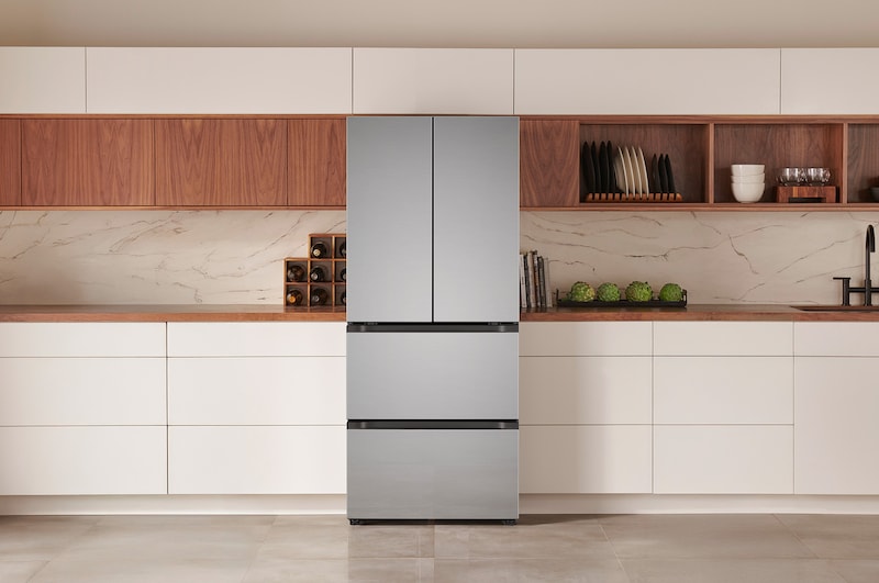 The stainless steel finish LG 30-inch 13.9 cu.ft. Kimchi Refrigerator LK14S8000V, shown installed in a modern kitchen.