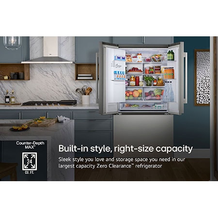 The LG LF24Z6530S refrigerator interior, showing its Counter-Depth MAX™ design offering a built-in look with 24 cu.ft. capacity.