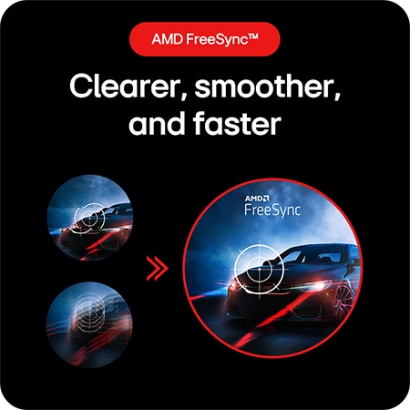 LG UltraGear Gaming Monitor 24GS50FX-B, delivering a clearer, smoother, and faster gaming experience through AMD FreeSync™ technology. 