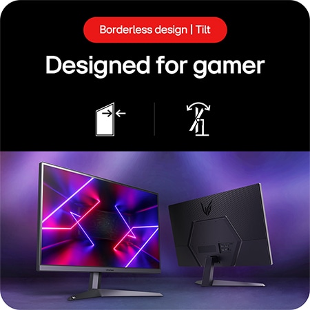 LG UltraGear Gaming Monitor 24GS50FX-B, featuring a borderless design and Tilt functionality stand, designed for gamers.