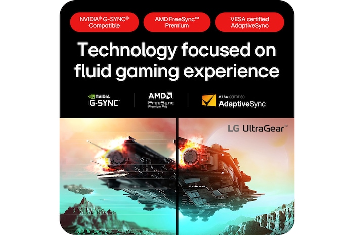 LG UltraGear Gaming Monitor 27GS93QE ensures a fluid gaming experience with NVIDIA® G-SYNC® Compatible, AMD FreeSync™ Premium, and VESA certified AdaptiveSync.