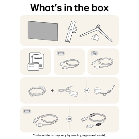 LG UltraGear Gaming Monitor 27GS93QE showing an overview of all included components, including the monitor body, stand parts, manual, and HDMI and DP cables.