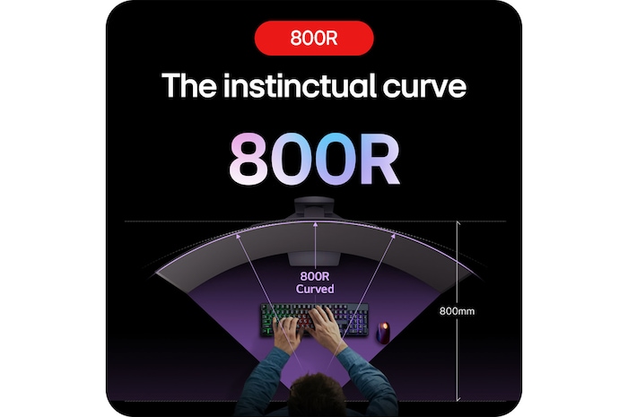 LG UltraGear Gaming Monitor 45GS95QE-B showcasing its immersive 800R curvature, which intuitively places the player at the heart of the game.