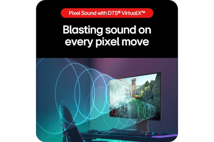 LG UltraGear Gaming Monitor 32GS95UE-B, providing immersive surround sound with integrated 7W dual speakers and DTS® Virtual:X™.