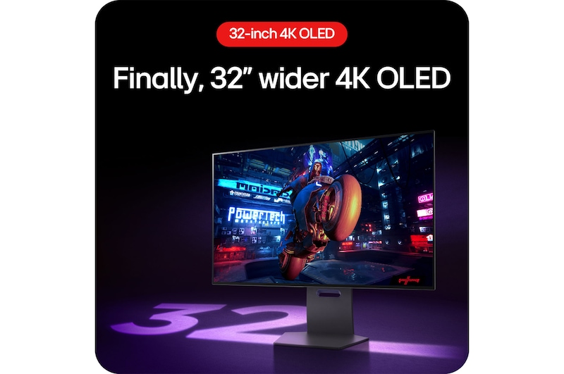 LG UltraGear Gaming Monitor 32GS95UV-B, showcasing the 32-inch OLED display for a wider, more immersive gaming experience.