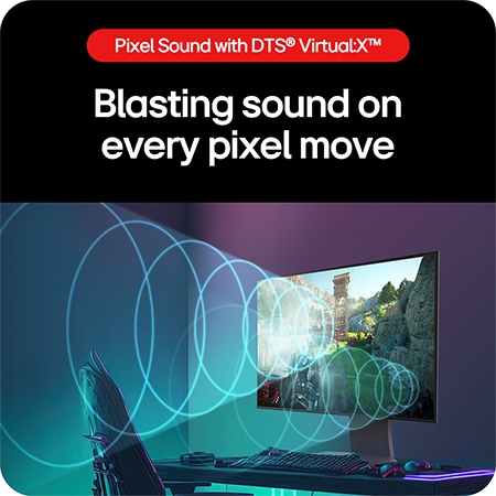 LG UltraGear Gaming Monitor 32GS95UV-B, providing immersive surround sound with integrated 7W dual speakers and DTS® Virtual:X™.