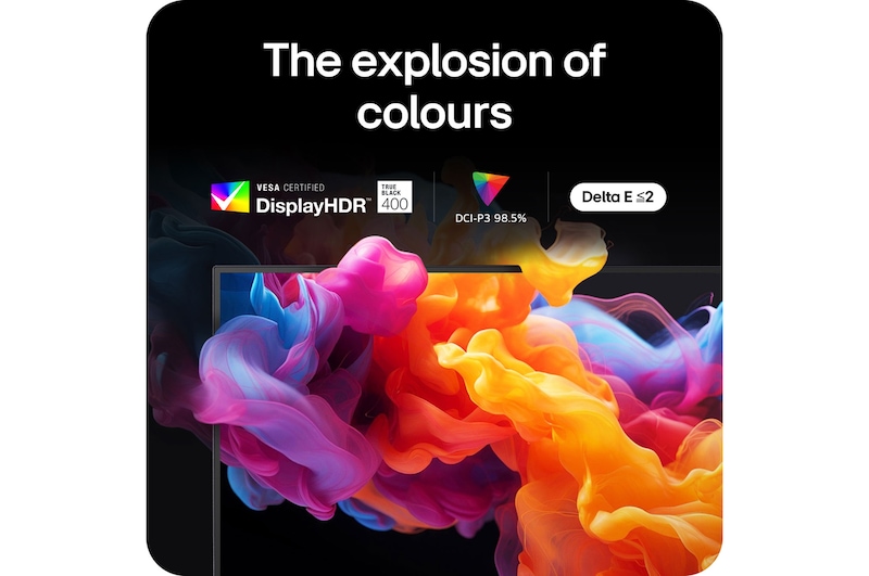 LG Monitor 27GX790A delivers an explosion of colors with VESA DisplayHDR™ 400 (True Black) certification, 98.5% DCI-P3 color gamut, and Delta E ≤ 2 color accuracy.