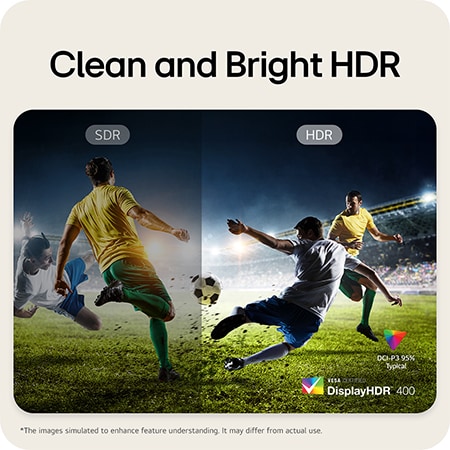 LG Monitor 27UP650K delivers clear and bright HDR with VESA DisplayHDR™ 400 certification and 95% DCI-P3 color gamut, shown in comparison to SDR.