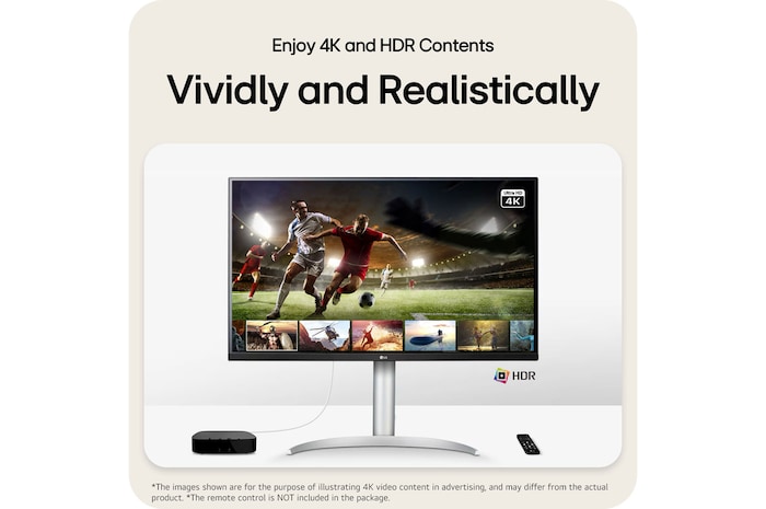 LG Monitor 32UP83AK supports 4K UHD and HDR content, delivering vivid and realistic picture quality for sports and media playback.