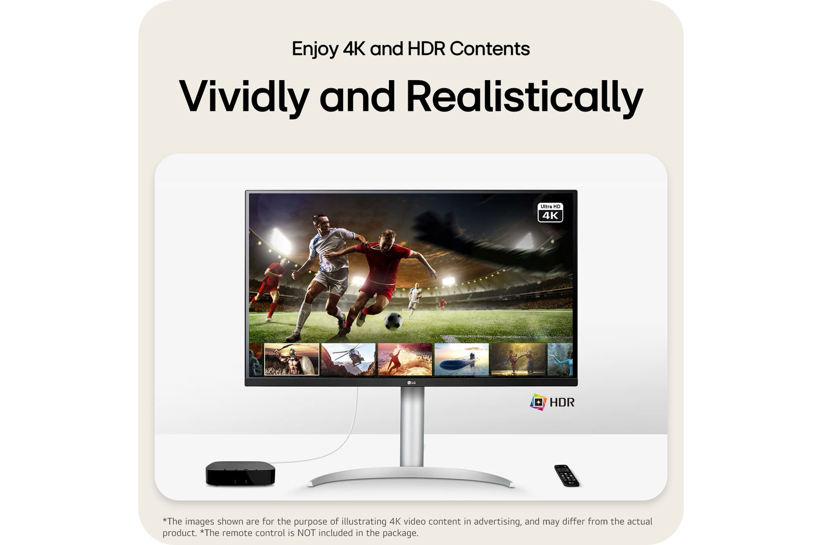 LG Monitor 32UP83AK supports 4K UHD and HDR content, delivering vivid and realistic picture quality for sports and media playback.