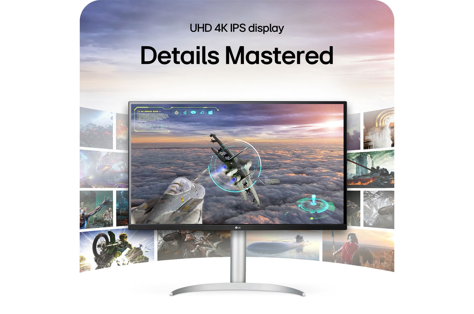 LG Monitor 32UP83AK, featuring a UHD 4K IPS Display, perfectly reproduces all details from various content for an immersive viewing experience.