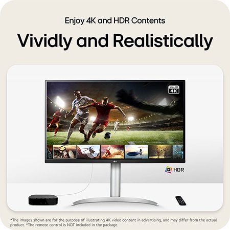 LG Monitor 32UP83AK supports 4K UHD and HDR content, delivering vivid and realistic picture quality for sports and media playback.