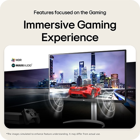 LG Monitor 32UP83AK features MaxxAudio® and HDR technology, delivering an immersive gaming experience with rich sound in console setups.