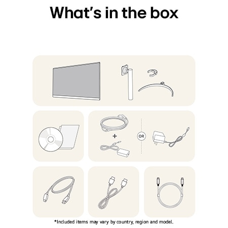 LG Monitor 27UP850K showing an overview of all included components, including the monitor body, stand parts, manual, power adapter, and HDMI, DP, and USB-C cables.