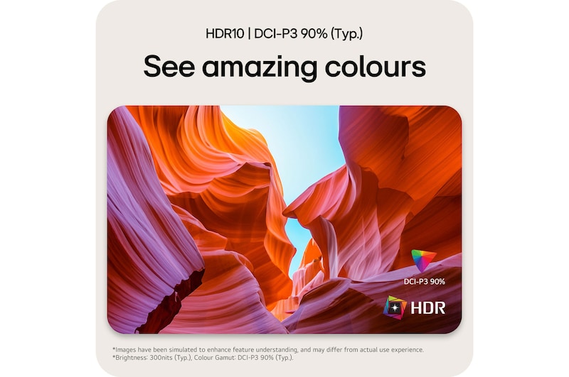 LG Monitor 27US550 delivering impressive colors thanks to HDR 10 support and 90% DCI-P3 color gamut for a clearer display.