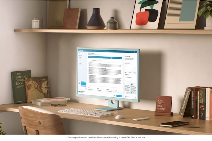 The LG Smart Monitor 32SR50F-G in Light Green seamlessly integrates into a modern home office environment, enhancing productivity while providing a stylish aesthetic.