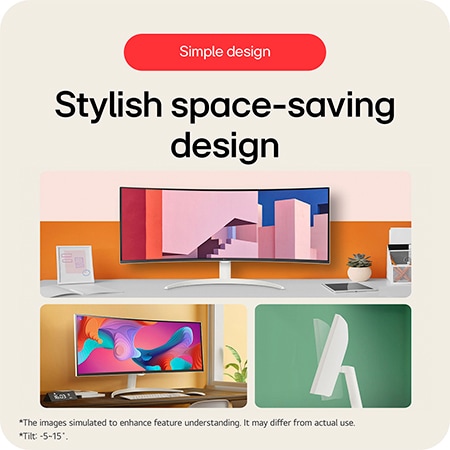 The LG Smart Monitor 34SR65QC features a simple and stylish space-saving design with adjustable tilt functionality.