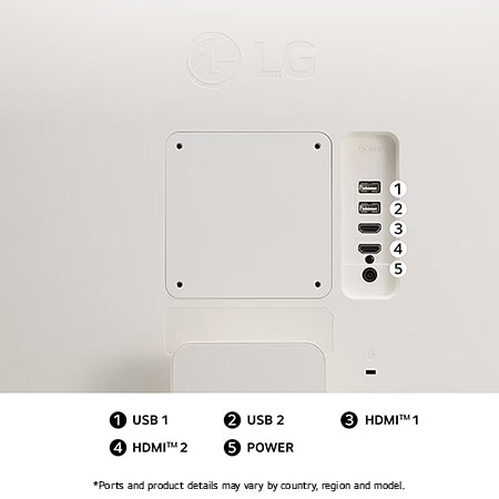 Rear view of the LG Monitor 27U511SA in a white finish, showcasing dual HDMI and dual USB ports for versatile connectivity.
