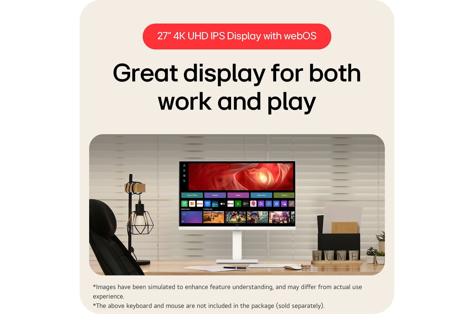  The LG Smart Monitor 27U730SA-W in a white finish, featuring a 31.5-inch 4K UHD Display and webOS platform, offers a great display for both work and play.