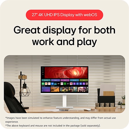  The LG Smart Monitor 27U730SA-W in a white finish, featuring a 31.5-inch 4K UHD Display and webOS platform, offers a great display for both work and play.