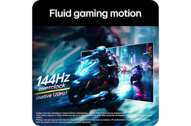 The LG UltraGear™ Monitor 27G411A delivers fluid gaming motion thanks to its 144Hz Overclock (native 120Hz) refresh rate.