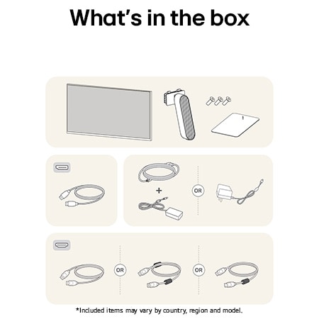 All components included with the LG UltraGear™ Monitor 27G411A: Monitor, stand parts, manual, joystick controller, and various connectivity cables.