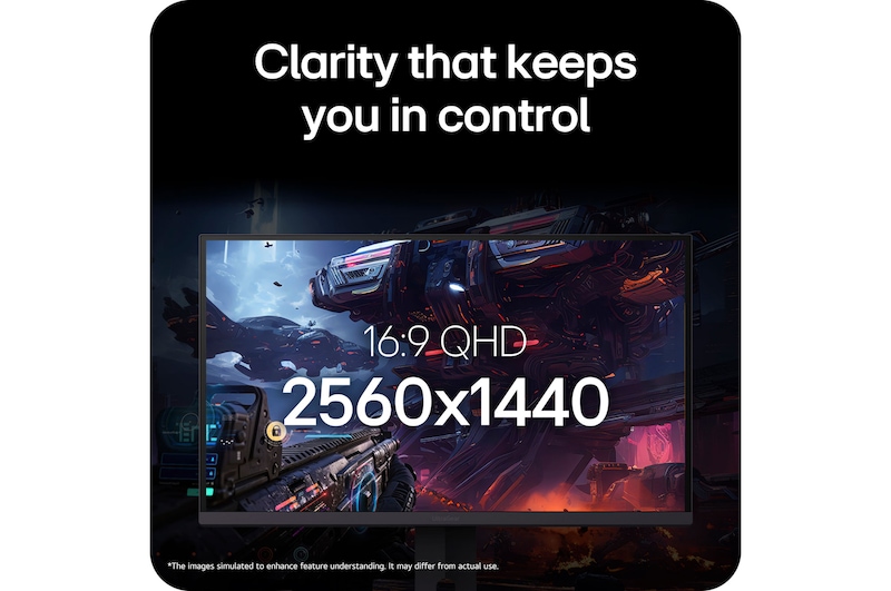LG UltraGear™ Monitor 27G610A in a gaming environment, emphasizing the 16:9 QHD resolution and 2560x1440 screen clarity that keeps you in control.