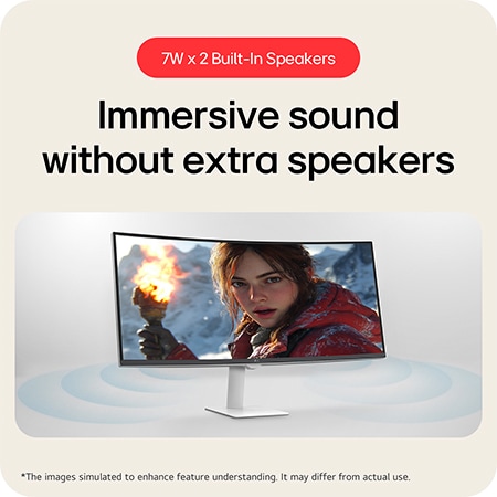 The LG Smart Monitor 34U601SA delivers immersive sound without extra speakers, thanks to its 7W x 2 built-in speakers.