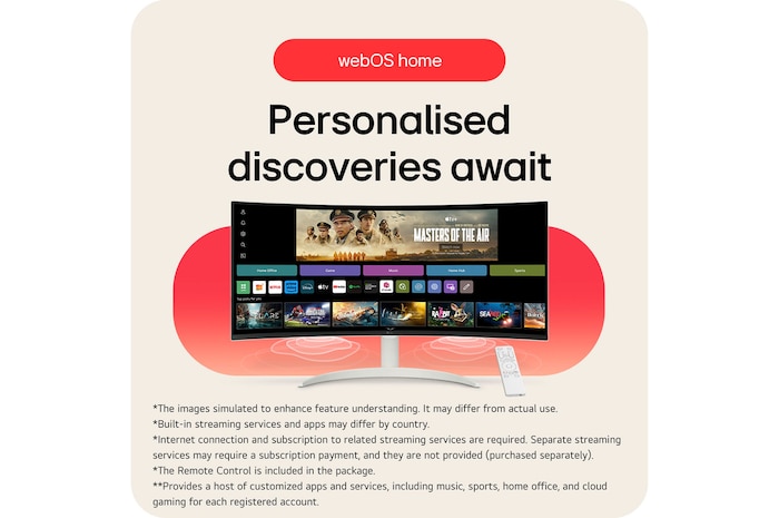 The LG Smart Monitor 34SR63QA with a personalised webOS home screen, enabling easy access to all streaming services and apps.