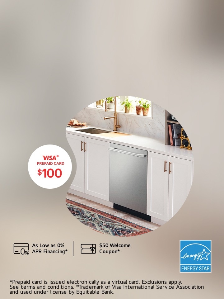 Recevez une carte prépayée VISA🅫 de 100 $. lors de l'achat de certains NOUVEAUX lave-vaisselle LG FlushFit™.