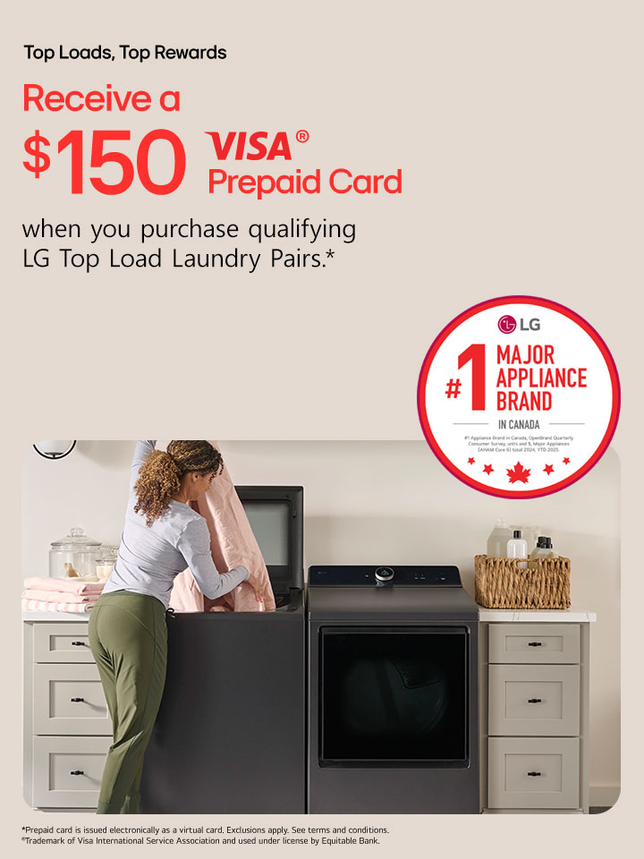 Top Loads, Top Rewards promotion - earn a $150 VISA Prepaid Card with eligible Top Load washer purchases, valid October 23–November 19, 2025