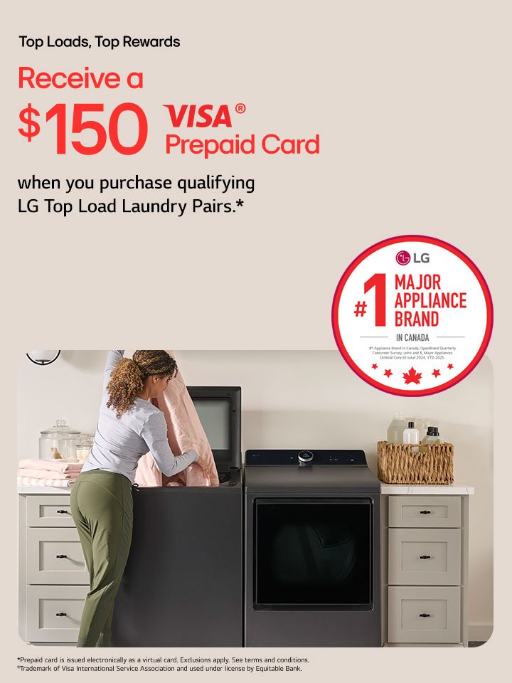 Top Loads, Top Rewards promotion - earn a $150 VISA Prepaid Card with eligible Top Load washer purchases, valid October 23–November 19, 2025
