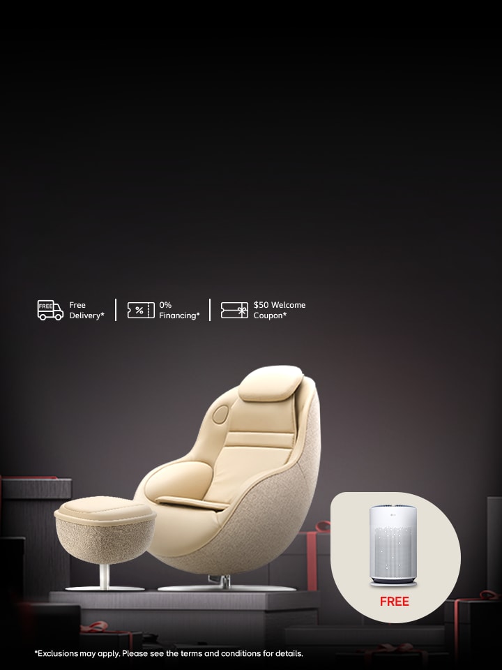 Ultimate comfort with LG Brown Massage Recliner. Enjoy a free Air Purifier valued at $349.99 with purchase!