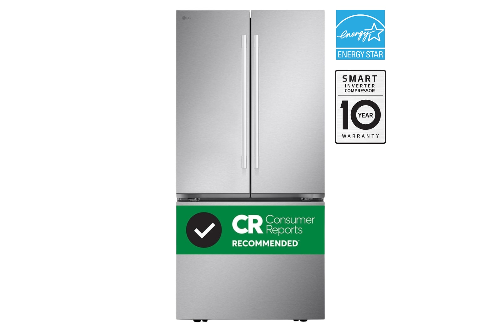 Front view of 33" 25 cu. ft. Standard-Depth French 3-Door Refrigerator | Ice Maker LF25H6200S