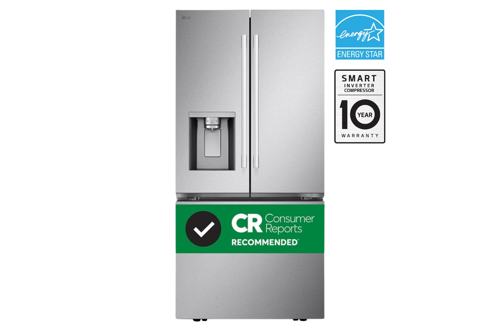 Front view of 33" 25 cu. ft. Standard-Depth French 3-Door Refrigerator | Ice & Water Dispenser | Dual Ice Maker LF25H6330S