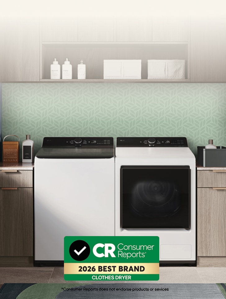 Banner showcasing certified LG Dryers, rated and reliable according to Consumer Reports.