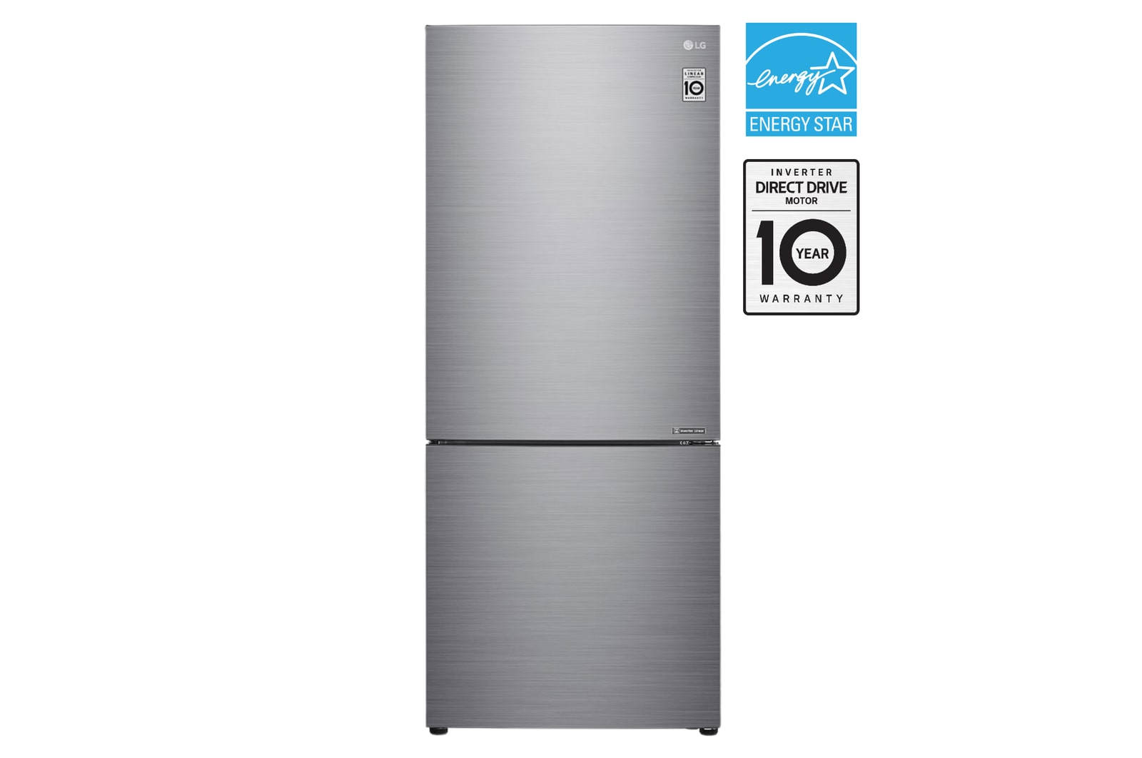 Front view of LG 28" 15 cu.ft. Counter-Depth Bottom Freezer Refrigerator - LBNC15251V