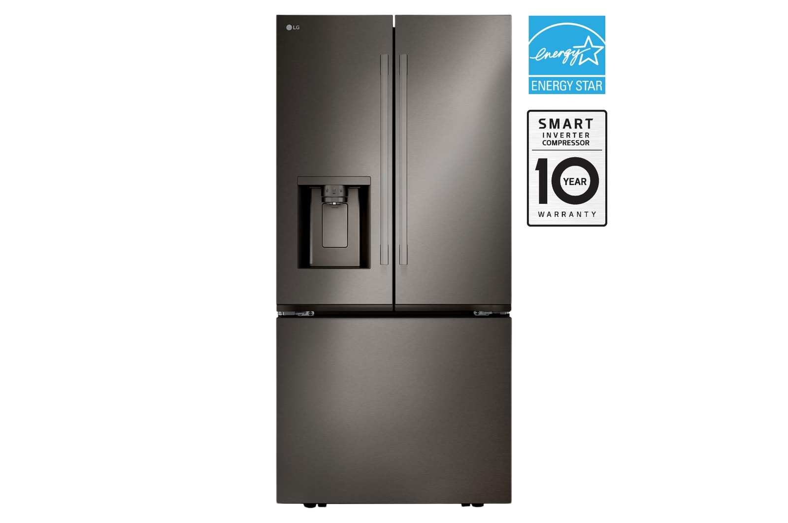 Front view of 33" 25 cu.ft. Standard-Depth French 3-Door Refrigerator | Ice & Water Dispenser | Dual Ice Maker LF25H6330D