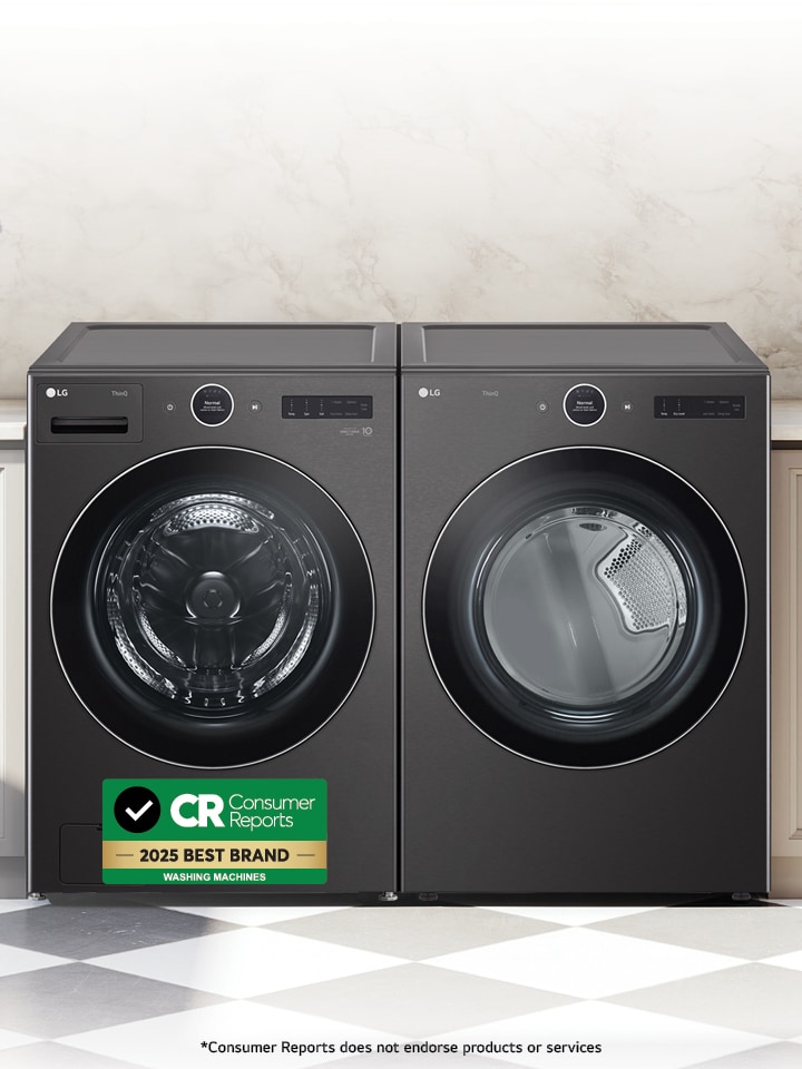 Banner showcasing certified LG Washers, rated and reliable according to Consumer Reports.