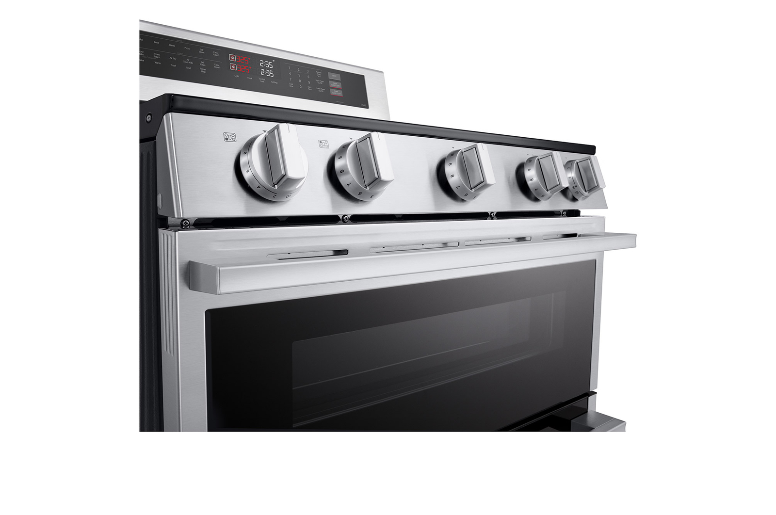 Side view of LG 30" Elec. 7.3 cu ft. Double Oven Range | Probake Convection, Air Sous-Vide, Air Fry, SelfClean, EasyClean®& Smart, Stainless, Freestanding LDEL7324YE.BSTLLCA
